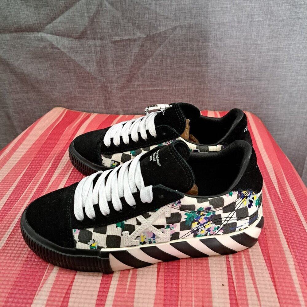 %OFF-WHITE C/O VIRGIL ABLOH Vulc Size 7 Checker Flower Logo Sneakers 37 / A 40